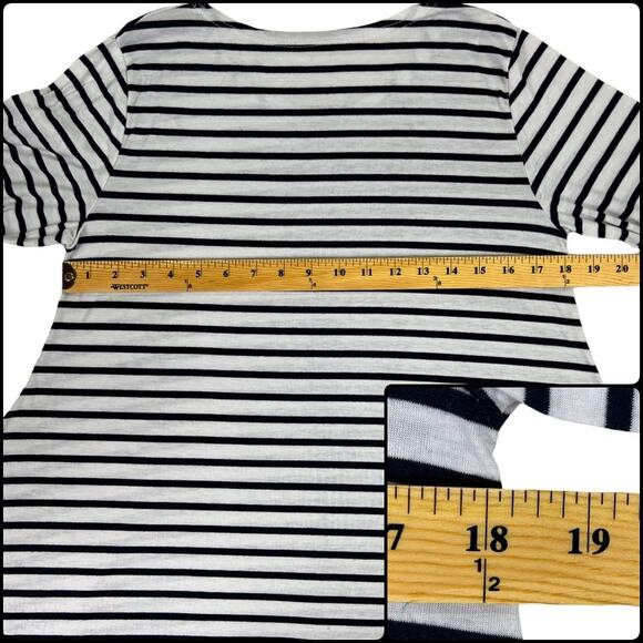 Long Sleeve Asymmetrical Split SharkBite Tee Shirt Tunic Black & White Striped - Picture 7 of 11